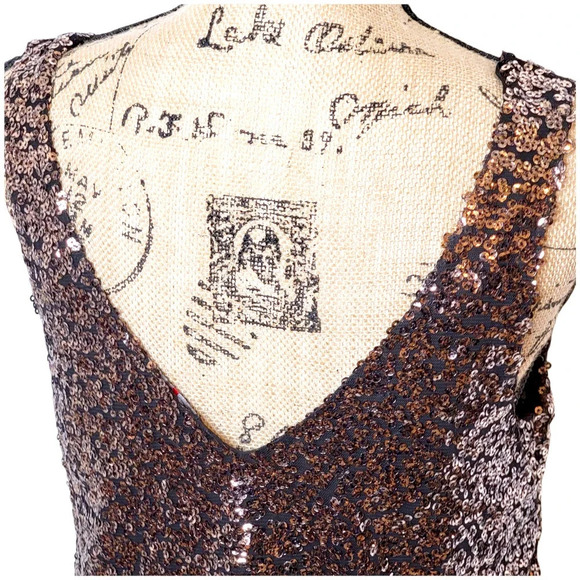 ONE LOVE CLOTHING Women's Regular Bronze Sequin Chiffon Dressy Tank Size Small - Picture 4 of 14